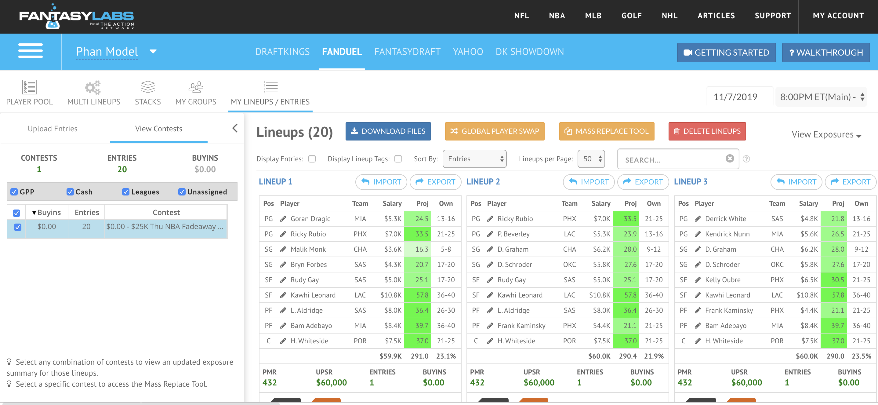 Editing Entries (FanDuel) Written Tutorial FantasyLabs Support